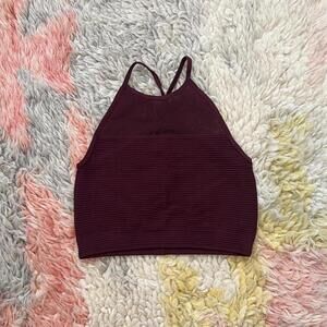 red burgundy seamless cropped halter tank top